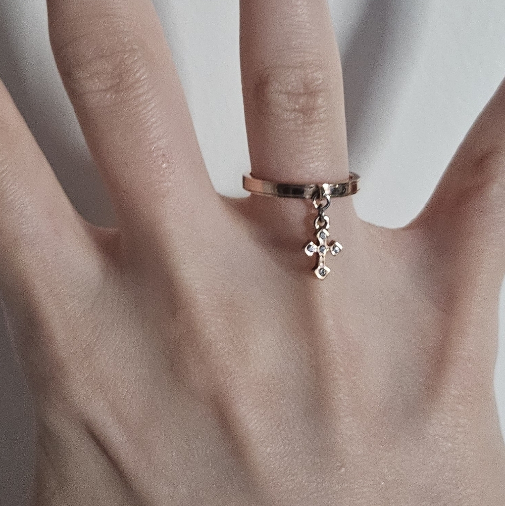 Cecil Mcbee Gyaru Rose Gold Dangling Cross Charm Ring